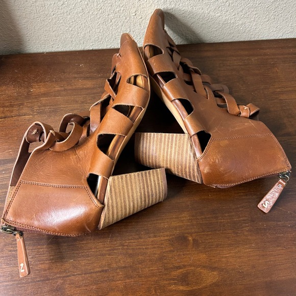 Zodiac Sandals 10 Camila Cognac Brown Leather Gladiator Block Heel - Picture 5 of 9